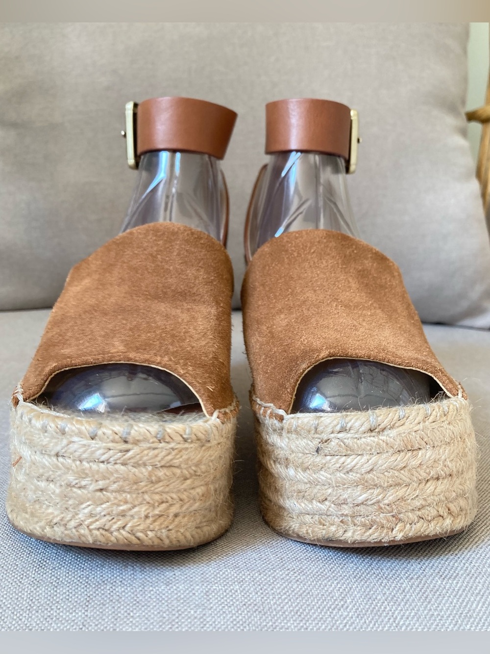 Marc Fisher LTD Adalyn Cognac Suede Leather Espadrille Platform Wedge Sandal 7.5 - Picture 4 of 10